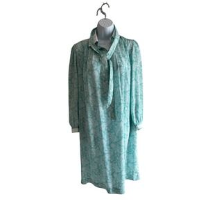 Schrader Sport Petites Dress 6 Turquoise Paisley Pussybow‎ Vintage 80s Secretary